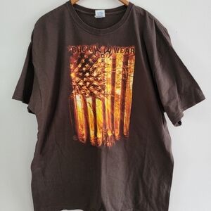 Delta Magnum Weight Cotton Buck Wear USA Flag Hunting Brown Tee Shirt 2XL
